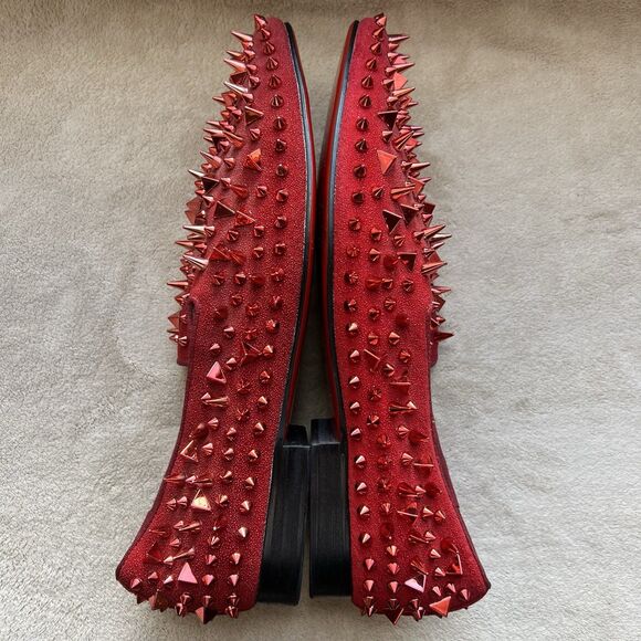 Ferucci Red Spike Rivet Flat Slip On Loafers Men 13 Art To Wear Slipper Bling - Picture 4 of 15